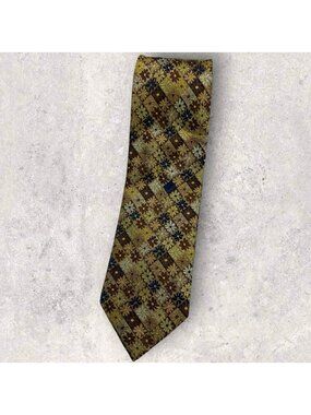 MOSCHINO Silk Tie ITALY Changing Gold Blue Brown W:3.7" EUC